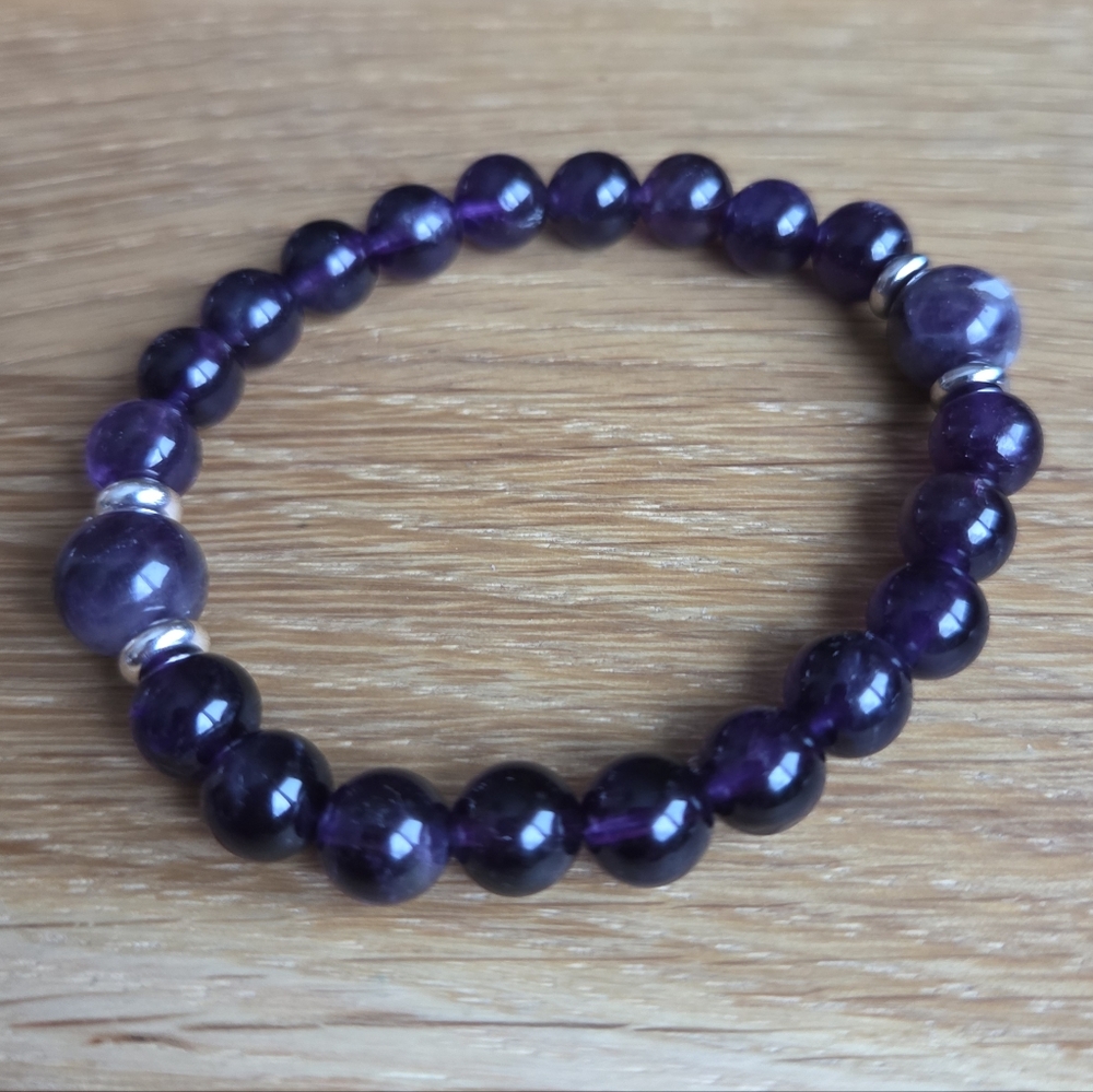 Amethyst Beads Stretch Bracelet - Hand Crafted - Picture 10 of 13